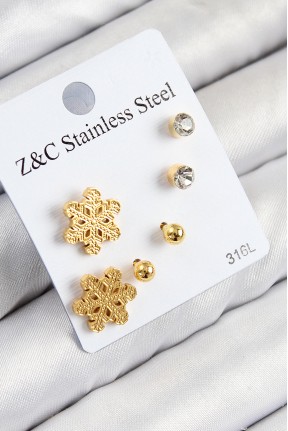 316l çelik Zirkon Taşlı Kar Tanesi Model Gold Renk Kadın Set Küpe 316l çelik Zirkon Taşlı Kar Tanesi Model Gold Renk Kadın Set Küpe