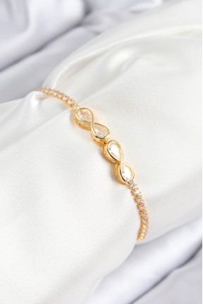 Pirinç Zirkon Taşlı Sonsuzluk Model Gold Renk Asansörlü Kadın Bileklik Pirinç Zirkon Taşlı Sonsuzluk Model Gold Renk Asansörlü Kadın Bileklik