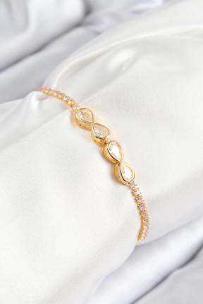 Pirinç Zirkon Taşlı Sonsuzluk Model Gold Renk Asansörlü Kadın Bileklik Pirinç Zirkon Taşlı Sonsuzluk Model Gold Renk Asansörlü Kadın Bileklik