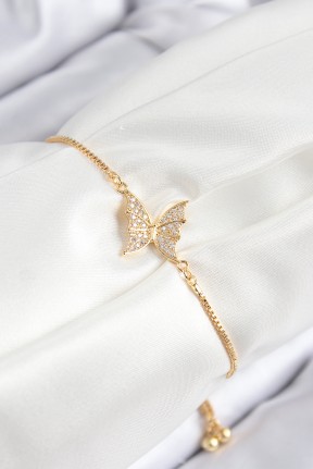 Pirinç Zirkon Taşlı Kelebek Model Gold Renk Asansörlü Kadın Bileklik Pirinç Zirkon Taşlı Kelebek Model Gold Renk Asansörlü Kadın Bileklik