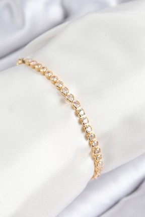 Pirinç Zirkon Taşlı Sıralı Model Gold Renk Asansörlü Kadın Bileklik Pirinç Zirkon Taşlı Sıralı Model Gold Renk Asansörlü Kadın Bileklik