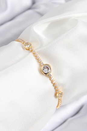 Pirinç Zirkon Taşlı Daire Model Gold Renk Asansörlü Kadın Bileklik Pirinç Zirkon Taşlı Daire Model Gold Renk Asansörlü Kadın Bileklik