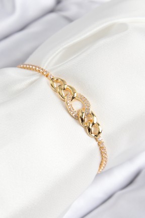 Pirinç Zirkon Taşlı Zincir Model Gold Renk Asansörlü Kadın Bileklik Pirinç Zirkon Taşlı Zincir Model Gold Renk Asansörlü Kadın Bileklik
