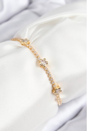 Pirinç Zirkon Taşlı Yıldız Model Gold Renk Asansörlü Kadın Bileklik Pirinç Zirkon Taşlı Yıldız Model Gold Renk Asansörlü Kadın Bileklik