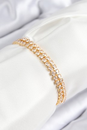Pirinç Zirkon Taşlı çift Sıra Model Gold Renk Asansörlü Kadın Bileklik Pirinç Zirkon Taşlı çift Sıra Model Gold Renk Asansörlü Kadın Bileklik