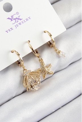 Pirinç Zirkon Taşlı 3'lü İstiridye Ve Yıldız Model Gold Renk Kadın Küpe Pirinç Zirkon Taşlı 3'lü İstiridye Ve Yıldız Model Gold Renk Kadın Küpe