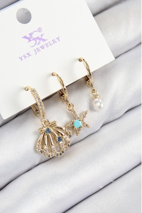 Pirinç Zirkon Taşlı 3'lü İstiridye Ve Yıldız Model Gold Renk Kadın Küpe Pirinç Zirkon Taşlı 3'lü İstiridye Ve Yıldız Model Gold Renk Kadın Küpe