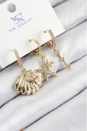 Pirinç Zirkon Taşlı 3'lü İstiridye Ve Yıldız Model Gold Renk Kadın Küpe Pirinç Zirkon Taşlı 3'lü İstiridye Ve Yıldız Model Gold Renk Kadın Küpe
