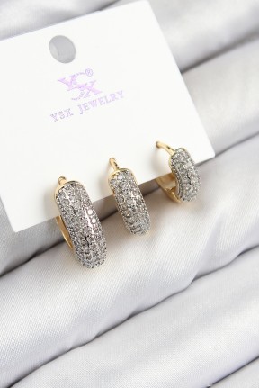 Pirinç Zirkon Taşlı 3'lü Halka Model Gold Ve Gümüş Renk Kadın Küpe Pirinç Zirkon Taşlı 3'lü Halka Model Gold Ve Gümüş Renk Kadın Küpe