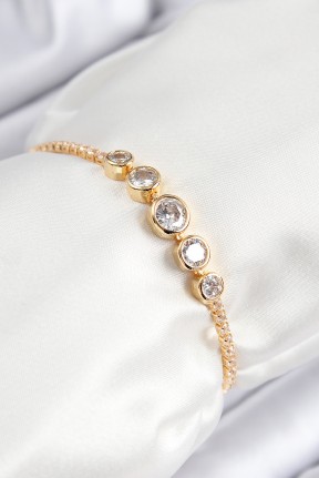 Pirinç Zirkon Taşlı Sıralı Daire Model Gold Renk Asansörlü Kadın Bileklik Pirinç Zirkon Taşlı Sıralı Daire Model Gold Renk Asansörlü Kadın Bileklik