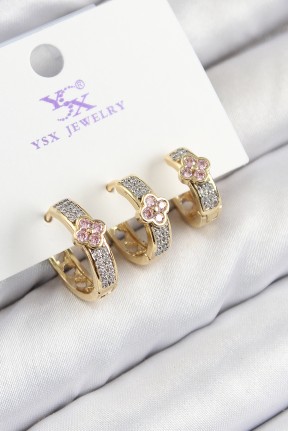 Pirinç Zirkon Taşlı 3'lü Halka Yonca Model Gold Ve Gümüş Renk Kadın Küpe Pirinç Zirkon Taşlı 3'lü Halka Yonca Model Gold Ve Gümüş Renk Kadın Küpe