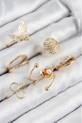 Pirinç Gül Kelebek Model Gümüş Renk Kadın Yüzük Kombin Set Pirinç Gül Kelebek Model Gümüş Renk Kadın Yüzük Kombin Set