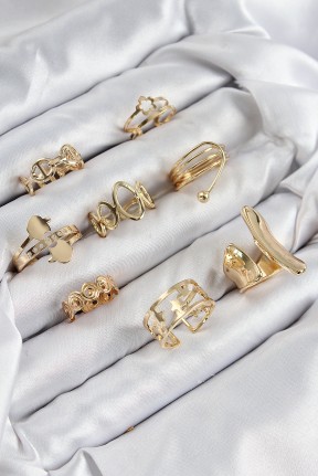 Pirinç Sarmal Ve Yıldız Model Gold Renk Kadın Yüzük Kombin Set Pirinç Sarmal Ve Yıldız Model Gold Renk Kadın Yüzük Kombin Set