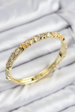 Mineli Pirinç Zirkon Taşlı Sarı Krem çiçek Motifli Gold Kadın Kelepçe Mineli Pirinç Zirkon Taşlı Sarı Krem çiçek Motifli Gold Kadın Kelepçe