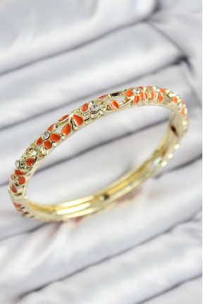 Mineli Pirinç Zirkon Taşlı Turuncu çiçek Motifli Gold Kadın Kelepçe Mineli Pirinç Zirkon Taşlı Turuncu çiçek Motifli Gold Kadın Kelepçe