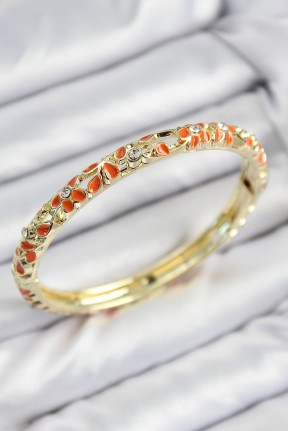 Mineli Pirinç Zirkon Taşlı Turuncu çiçek Motifli Gold Kadın Kelepçe Mineli Pirinç Zirkon Taşlı Turuncu çiçek Motifli Gold Kadın Kelepçe