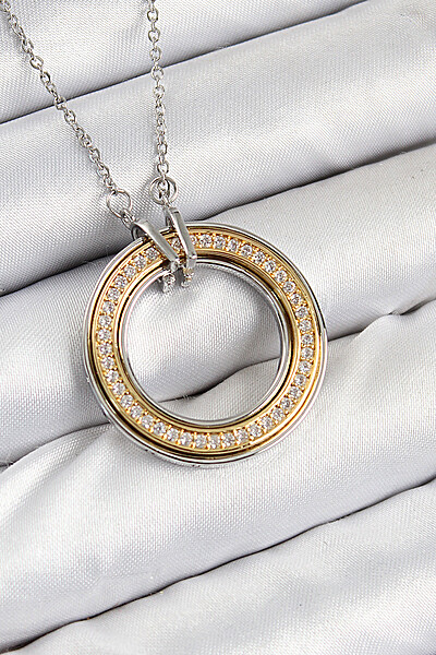 316l çelik Zirkon Taşlı Dönen Daire Model Gold Ve Gümüş Renk Kadın Kolye