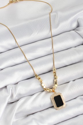 316l çelik Zirkon Taşlı Siyah Baget Model Gold Renk Kadın Kolye 316l çelik Zirkon Taşlı Siyah Baget Model Gold Renk Kadın Kolye