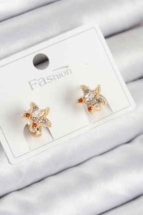 Pirinç Zirkon Taşlı Yıldız Model Gold Renk çocuk Küpe Pirinç Zirkon Taşlı Yıldız Model Gold Renk çocuk Küpe