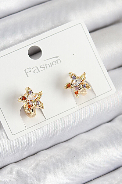 Pirinç Zirkon Taşlı Yıldız Model Gold Renk çocuk Küpe
