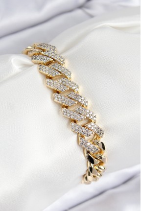 Vip Pirinç Zirkon Taşlı Cuba Model Gold Renk Kadın Bileklik Vip Pirinç Zirkon Taşlı Cuba Model Gold Renk Kadın Bileklik