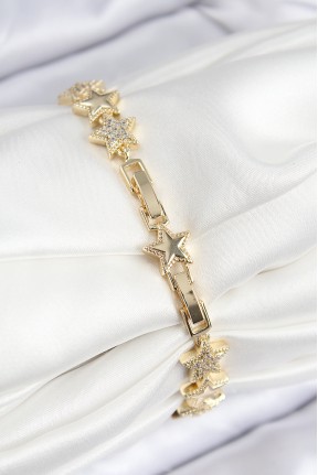 Vip Pirinç Zirkon Taşlı Yıldız Model Gold Renk Kadın Bileklik