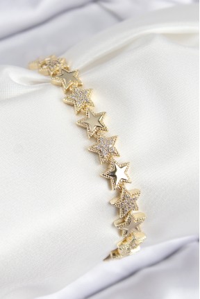 Vip Pirinç Zirkon Taşlı Yıldız Model Gold Renk Kadın Bileklik