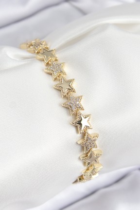 Vip Pirinç Zirkon Taşlı Yıldız Model Gold Renk Kadın Bileklik