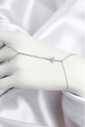 Pirinç Zirkon Taşlı Mavi Boncuklu Yonca Model Gümüş Renk şahmeran