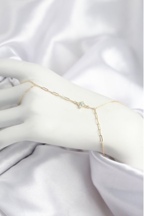 Pirinç Zirkon Taşlı Mavi Boncuklu Yonca Model Gold Renk şahmeran Pirinç Zirkon Taşlı Mavi Boncuklu Yonca Model Gold Renk şahmeran