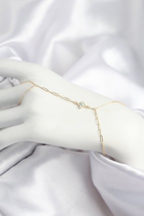 Pirinç Zirkon Taşlı Mavi Boncuklu Yonca Model Gold Renk şahmeran Pirinç Zirkon Taşlı Mavi Boncuklu Yonca Model Gold Renk şahmeran