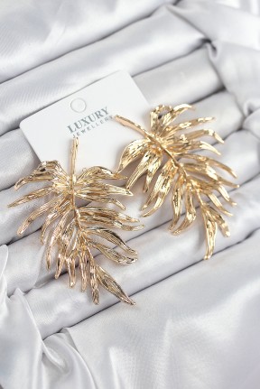 Pirinç Yaprak Model Gold Renk Kadın Küpe Pirinç Yaprak Model Gold Renk Kadın Küpe