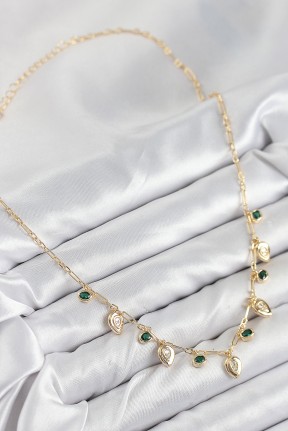 Pirinç Zirkon Taşlı Sallantılı Damla Model Gold Renk Kadın Kolye