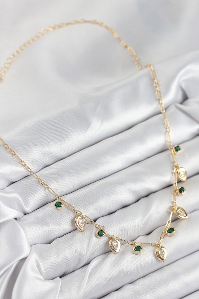 Pirinç Zirkon Taşlı Sallantılı Damla Model Gold Renk Kadın Kolye Pirinç Zirkon Taşlı Sallantılı Damla Model Gold Renk Kadın Kolye