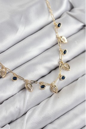 Pirinç Zirkon Taşlı Sallantılı Damla Model Gold Renk Kadın Kolye