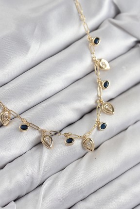 Pirinç Zirkon Taşlı Sallantılı Damla Model Gold Renk Kadın Kolye