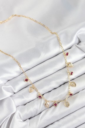 Pirinç Zirkon Taşlı Sallantılı Damla Model Gold Renk Kadın Kolye Pirinç Zirkon Taşlı Sallantılı Damla Model Gold Renk Kadın Kolye