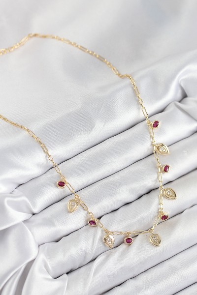 Pirinç Zirkon Taşlı Sallantılı Damla Model Gold Renk Kadın Kolye Pirinç Zirkon Taşlı Sallantılı Damla Model Gold Renk Kadın Kolye
