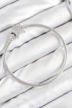 Pirinç Charm Zirkon Taşlı Yıldız Model Gümüş Renk Kadın Bileklik Pirinç Charm Zirkon Taşlı Yıldız Model Gümüş Renk Kadın Bileklik