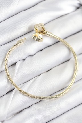 Pirinç Charm Zirkon Taşlı Yonca Model Gold Renk Kadın Bileklik