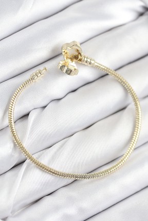Pirinç Charm Zirkon Taşlı Yonca Model Gold Renk Kadın Bileklik Pirinç Charm Zirkon Taşlı Yonca Model Gold Renk Kadın Bileklik