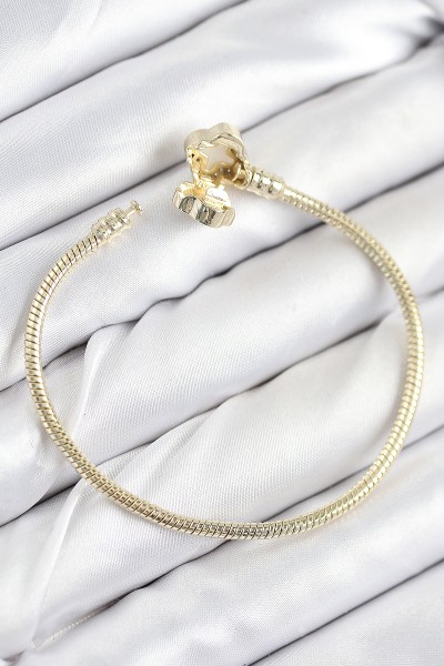 Pirinç Charm Zirkon Taşlı Yonca Model Gold Renk Kadın Bileklik Pirinç Charm Zirkon Taşlı Yonca Model Gold Renk Kadın Bileklik