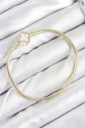 Pirinç Charm Zirkon Taşlı Yonca Model Gold Renk Kadın Bileklik Pirinç Charm Zirkon Taşlı Yonca Model Gold Renk Kadın Bileklik