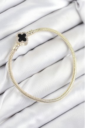 Pirinç Charm Zirkon Taşlı Yonca Model Gold Renk Kadın Bileklik