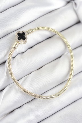 Pirinç Charm Zirkon Taşlı Yonca Model Gold Renk Kadın Bileklik Pirinç Charm Zirkon Taşlı Yonca Model Gold Renk Kadın Bileklik