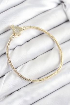 Pirinç Charm Zirkon Taşlı Taç Model Gold Renk Kadın Bileklik Pirinç Charm Zirkon Taşlı Taç Model Gold Renk Kadın Bileklik