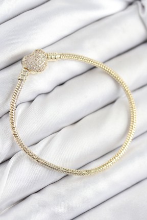 Pirinç Charm Zirkon Taşlı Kalp Model Gold Renk Kadın Bileklik Pirinç Charm Zirkon Taşlı Kalp Model Gold Renk Kadın Bileklik