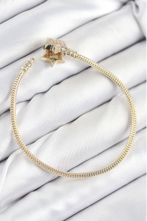 Pirinç Charm Zirkon Taşlı Yıldız Model Gold Renk Kadın Bileklik
