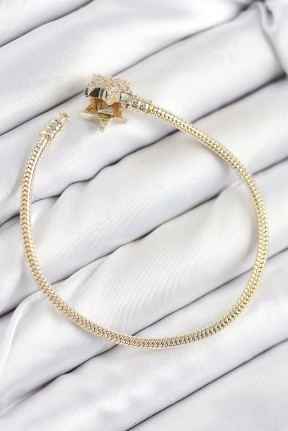 Pirinç Charm Zirkon Taşlı Yıldız Model Gold Renk Kadın Bileklik Pirinç Charm Zirkon Taşlı Yıldız Model Gold Renk Kadın Bileklik