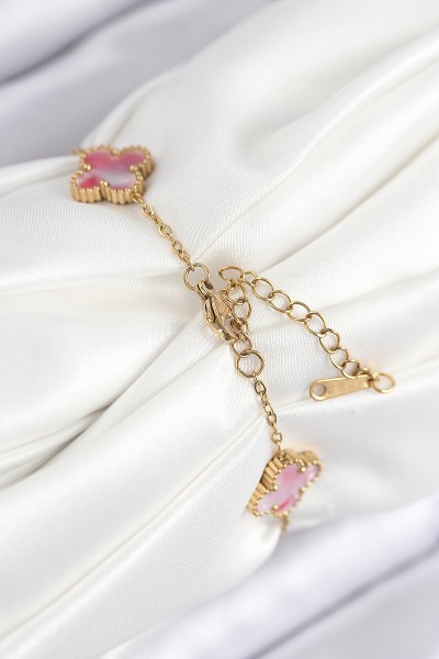 316l çelik Sedefli Pembe Gold Renk Yonca Kadın Bileklik 316l çelik Sedefli Pembe Gold Renk Yonca Kadın Bileklik